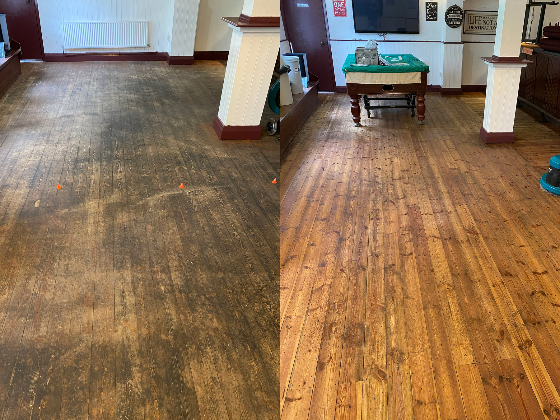 wooden floor dirty and clean